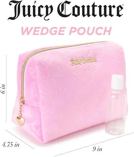 Vista 2 de Juicy Couture Bolsa De Maquillaje Rosa Cosméticos Organizador De Viaje Esenciales Con Cremallera Superior Cuña Velour Heart