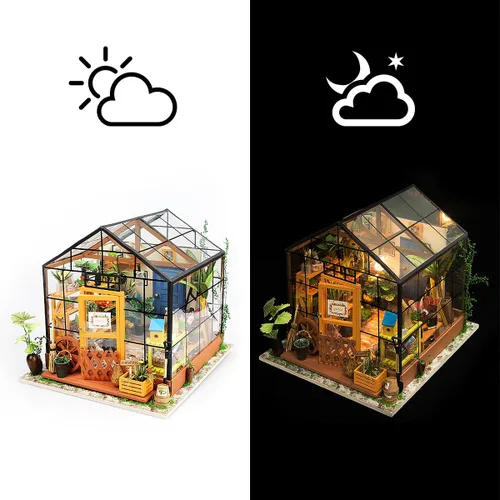 Vista 9 de Hands Craft Kit de casa de muñecas en miniatura de Cathy's Flower House modelo 3D edificio de casa pequeña con luces LED, piezas prefabricadas