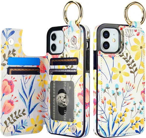 Vista 25 de HAOPINSH Funda tipo cartera para iPhone 12/12 Pro - Bandera americana Girasol, tarjetero, cuero sintético, soporte, cierre magnético doble, a prueba