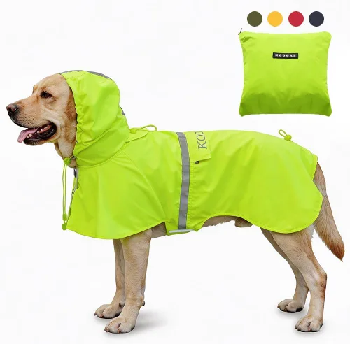 Vista 8 de Chaqueta Impermeable para Perros Poncho Ropa para Perros Impermeable para Mascotas para Perros de Tamaño Pequeño a Mediano (Amarillo Fluor, 2XL)