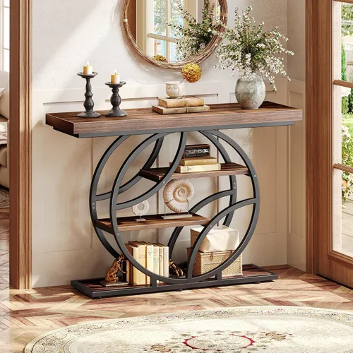 Vista 3 de Huuger 41.3 Inch Entryway Table, Modern Console Sofa Table, Accent Table with Shelves, for Entry, Hallway, Entrance, Foyer, O-Shaped Metal Frame