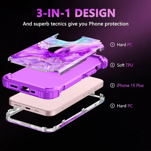 Vista 3 de Casetego Funda para iPhone 13, iPhone 14, tres capas de alta resistencia a prueba de golpes, protección completa resistente de policarbonato duro +