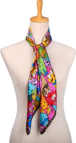 Vista 5 de HeyToo Bufanda cuadrada de seda 100% grande para mujer, colección de arte de lujo, bufanda para el cuello
