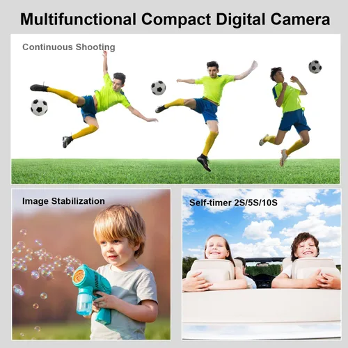 Vista 2 de Cámara digital para niños, adolescentes y principiantes - 1080P FHD 48MP, LCD de 2.83 pulgadas, zoom digital 18X y antivibración, tarjeta SD de 32