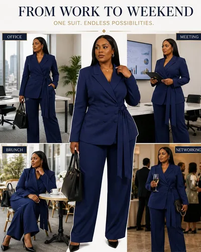 Vista 2 de CXXQ Conjunto de 2 piezas para mujer, talla grande, informal, para oficina Azul marino