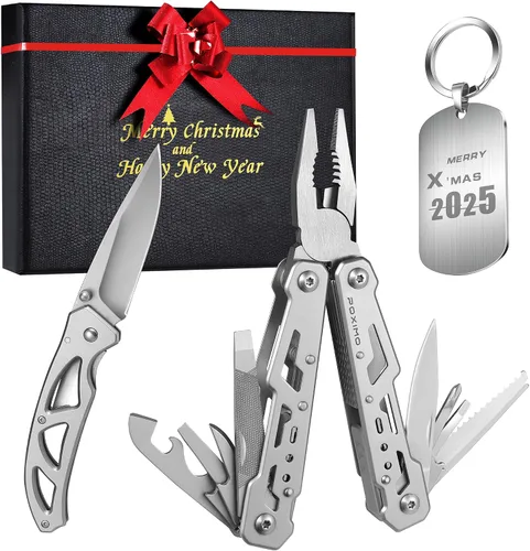 Vista 10 de Multitools - Juego de regalo "THANK YOU", 14 en 1, alicates multiherramientas y cuchillo de bolsillo con etiqueta para llavero, kit EDC de 3 piezas