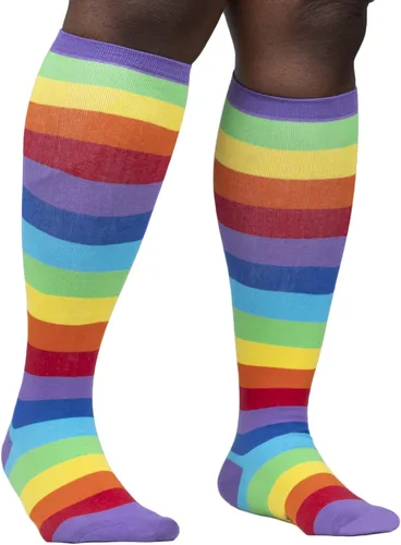Vista 2 de Sock It To Me Calcetines altos elásticos de pantorrilla ancha hasta la rodilla Arcoiris Rainbow talla única