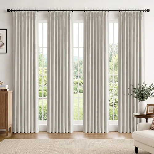 Vista 41 de Cortinas plisadas de lino totalmente opacas beige de 72 pulgadas de largo