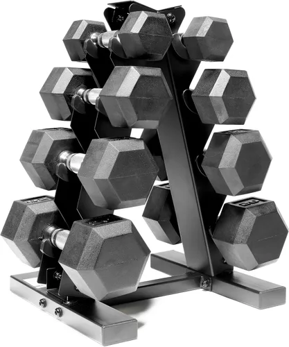 Vista 21 de CAP Barbell Rubber Coated Dumbbell Weight Set with Vertical Rack 100 lb, 150 lb, and 210 lb Options