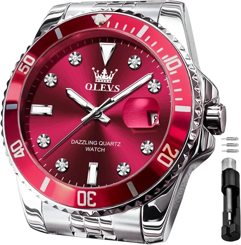 Vista 6 de OLEVS Relojes impermeables para hombre, de acero inoxidable, con cronógrafo, de lujo, color blanco, luminoso, de gran cara, analógico, de cuarzo