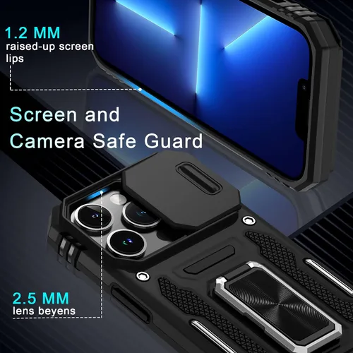 Vista 402 de DEERLAMN Funda para iPhone Xs Max con funda deslizante para cámara + protector de pantalla, soporte giratorio de anillo de grado militar a prueba