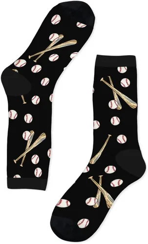 Vista 7 de AOYEGO Calcetines divertidos de béisbol de madera con diseño de murciélago y pelota, diseño de color de contraste para mujeres y hombres, regalo
