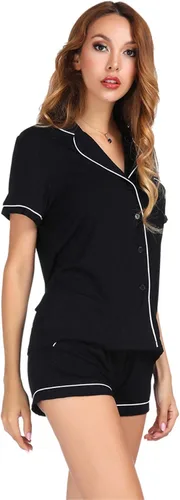 Vista 4 de Andongnywell - Conjunto de pijama de manga corta para mujer, de algodón modal, con botones
