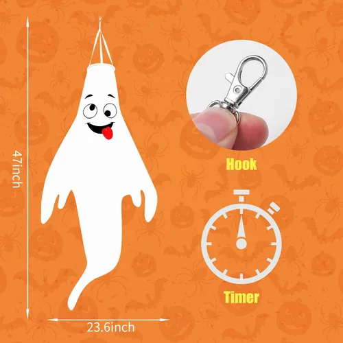 Vista 2 de Decoraciones de Halloween, para colgar al aire libre, calcetines de viento fantasma para árboles con temporizador, fantasmas LED para colgar