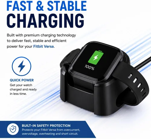 Vista 3 de Master Cables Cargador de repuesto para reloj inteligente Fitbit Versa, cable de carga USB, adaptador de base con carga rápida y protección
