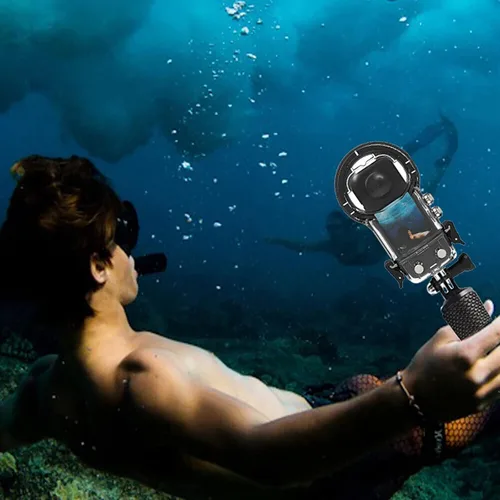 Vista 4 de Carcasa impermeable sellada para buceo para Insta360 X3 Cámara panorámica Funda protectora Shell con accesorios de montaje de soporte
