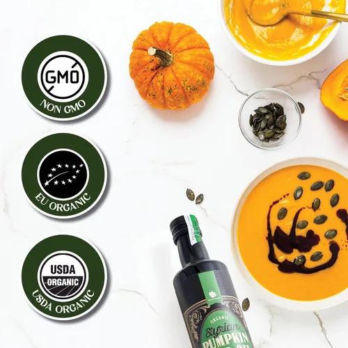 Vista 4 de Gourmanity Aceite Orgánico de Semilla de Calabaza de Estiria Prensado en Frío, Fabricado Tradicionalmente en Austria, Aceite 100% Puro, Saludable