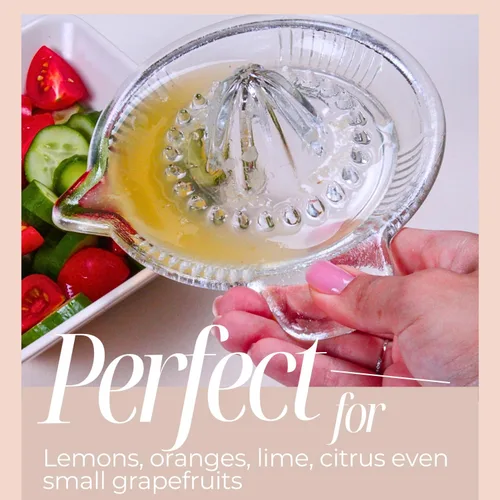 Vista 5 de Exprimidor de limón de vidrio, naranja, exprimidor manual de pomelo, exprimidor de cítricos pequeños, extractor manual de mano con mango y boquilla