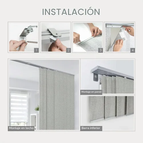 Vista 6 de GoDear Design Persianas Verticales Deslizantes Ajustables para Ventanas 45.8"- 86" An x 96" Al, Persianas de Rieles con Paneles Extensibles