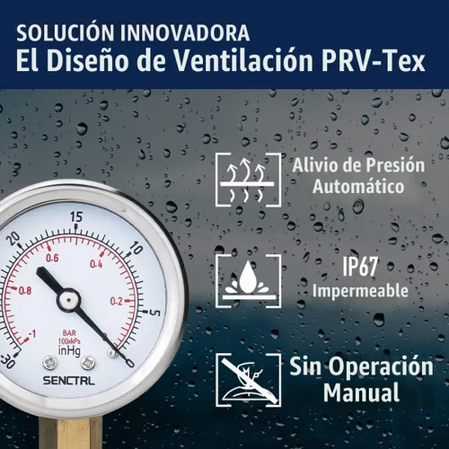 Vista 5 de SENCTRL - Medidor de presión de vacío de 30inHg, esfera de 2", NPT de 1/8, montaje inferior, estuche de acero inoxidable, resistente al agua