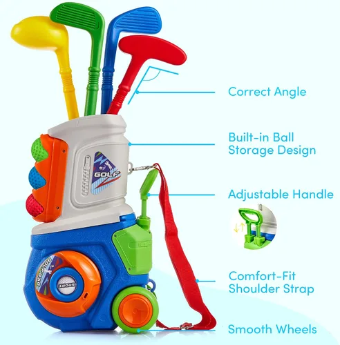 Vista 3 de PJG Juego de golf para niños pequeños, palos de golf de plástico para niños de 1, 2, 3, 4, 5 años con 4 palos de golf y 10 pelotas, juguetes de golf