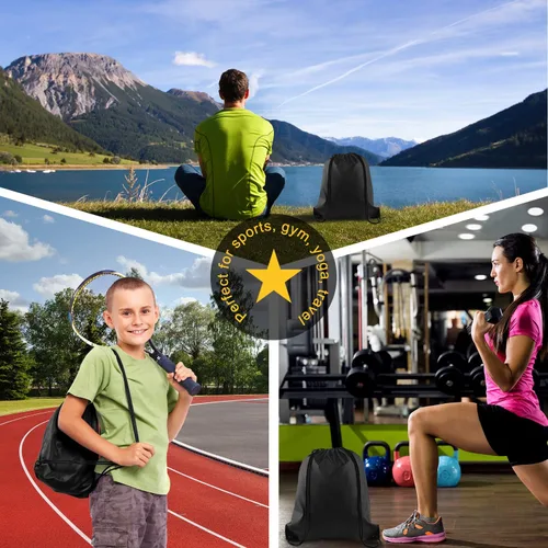 Vista 6 de KUUQA Mochila con cordón, bolsa de almacenamiento para escuela, gimnasio, viajes, Negro -, Viajar