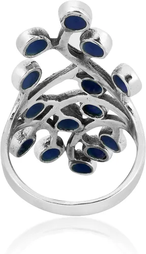 Vista 3 de Aeravida Dramatic Flowing Nature Vines - Anillo de plata esterlina 925 con incrustaciones de lapislázuli azul simulado Elegantes anillos de boda