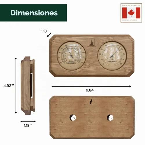 Vista 3 de Northwood Sauna - Termómetro e higrómetro de sauna 2 en 1 - Fahrenheit y Celsius - Hecho a mano con madera de cedro rojo canadiense - Lujosos diales