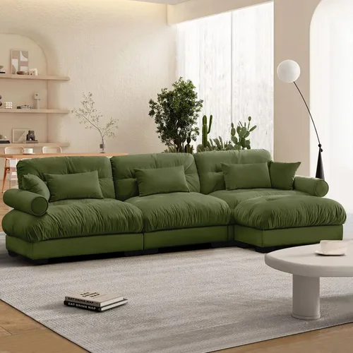 Vista 87 de Reposapiés Otomano Tapizado de Terciopelo con Cojín para Sofá Seccional Sofá 300 libras para Sala de Estar (Beige)