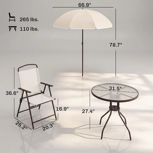 Vista 7 de Outsunny Juego de comedor de patio de 6 piezas para 4 personas con paraguas Beige