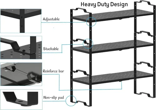 Vista 6 de Jojocross Organizador de gabinete expandible ajustable apilable para especias en la cocina y el baño más, organizador de despensa de despensa