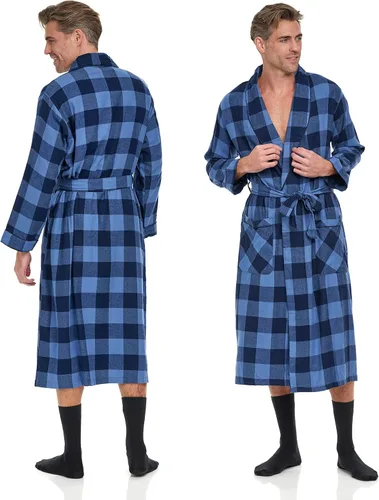 Vista 3 de Andrew Scott Paquete de 2 batas de sauna para dormir largo para hombre, 100% franela de algodón, bata de baño cálida