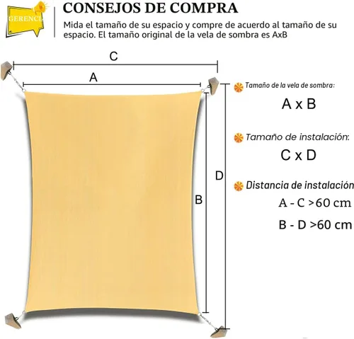 Vista 2 de Toldo tipo vela para patios, pérgolas, patios traseros, jardines y exteriores, rectangular, tela para sombra que bloquea los rayos ultravioleta, 6 x