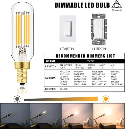 Vista 6 de Leools Bombilla LED E12 regulable de 6 W igual a 60 W, luz blanca suave 3000K T6 T25 E12 bombilla de candelabro de 60 vatios para candelabros