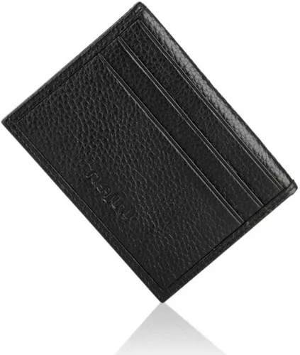 Vista 9 de Cartera de piel súper delgada negra para hombres o mujeres, soportes finos para dinero, carteras para tarjetas de identificación con 8 ranuras