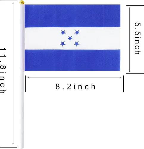 Vista 2 de Paquete de 25 banderas de mano pequeñas de hondureña hondureña, banderas nacionales de campo, suministros de decoración de fiesta para desfiles