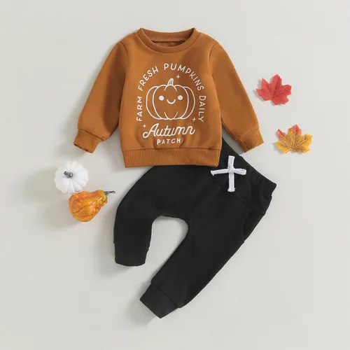 Vista 2 de Covvoliy Conjunto de sudadera de calabaza para bebé y niña, para Halloween, para otoño e invierno