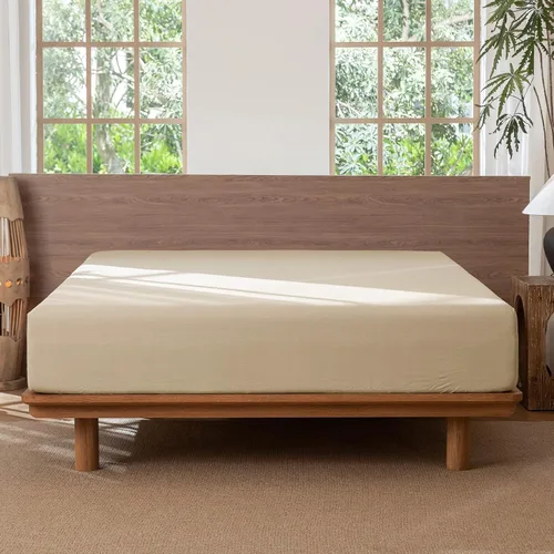 Vista 6 de MooMee Sábana bajera ajustable de solo 100% algodón lavado con textura parecida al lino, transpirable, duradera, suave, cómoda, bolsillo profundo