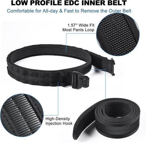 Vista 4 de WarBull Cinturón táctico de batalla Molle, cinturón de pistola de liberación rápida de 2'' con bloqueo seguro, cinturón interior EDC de 1.57