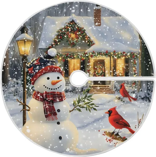 Vista 7 de ALAZA Decoración de falda de árbol de Navidad, adorno pequeño de 35.4 pulgadas con copos de nieve azules de invierno con purpurina para fiesta