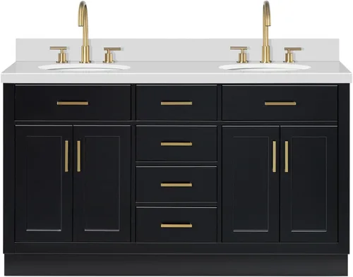 Vista 90 de ARIEL Hepburn - Tocador de baño de 30 pulgadas con fregadero, madera maciza, encimera y protector contra salpicaduras de cuarzo blanco puro de 1.5