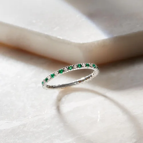 Vista 4 de Ross-Simons Anillo de eternidad con piedras preciosas y diamantes en oro blanco de 14 quilates, Talla 7, Gema, multi