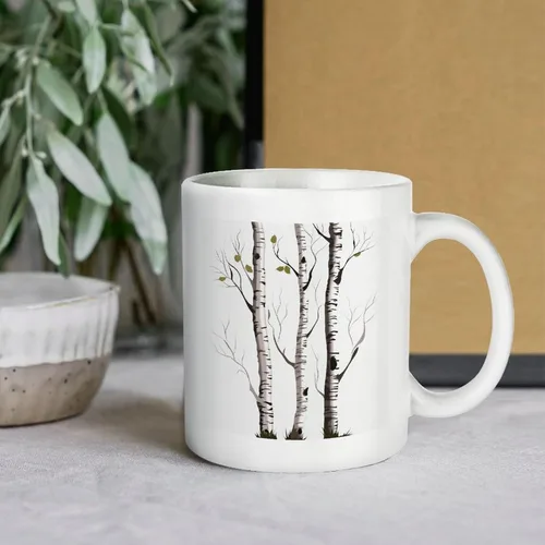 Vista 7 de Birch Tree Coffee Cup Ceramic, Sublimation Mugs with Large Handle for Tea, Personalized Machine Washable Drinking Mug for Buffets, Home, And