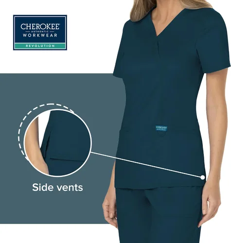Vista 4 de Workwear Revolution WW610 - Ropa quirúrgica con estilo cruzado falso para mujer, elástica, suave y de fácil cuidado