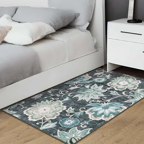 Vista 63 de Beeiva Alfombras florales de entrada, lavables para interiores, ultra fina, de 2 x 3 pies, antideslizante, para cocina, tapete de cachemira suave