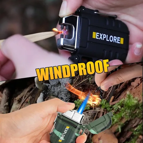 Vista 5 de LcFun 2 Pack Encendedor impermeable para exteriores, equipo de caza, encendedor eléctrico a prueba de viento recargable por USB, encendedor