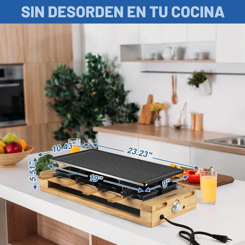 Vista 7 de CUSIMAX Raclette - Parrilla de mesa para interiores, parrilla eléctrica de 1500 W, barbacoa coreana 2in1 Reversible Non-stick Plate/Temperature