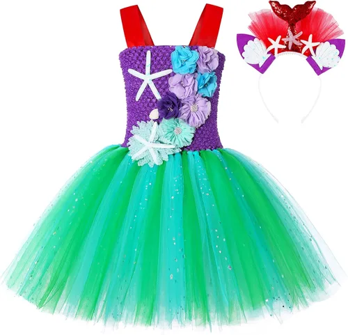 Vista 3 de Koatobbor Mermaid Princess Costume LED Light Up Mermaid Tutu Dress for Girls Halloween Dress Up Outfit 3-8Years