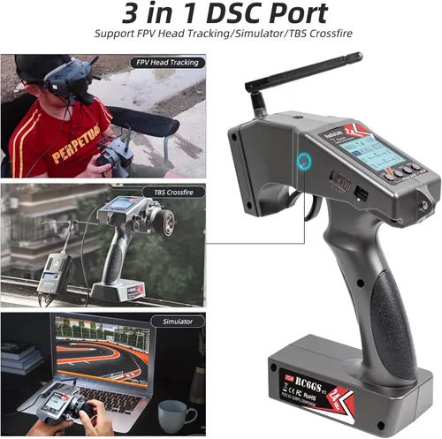 Vista 7 de Radiolink RC6GS V3 2.4G 7 canales RC Kit de controlador de radio de coche y R6FG Gyro Control remoto de largo alcance para RC Crawler Truck Drifting