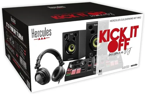 Vista 6 de Kit de aprendizaje DJ Hercules MK II que incluye el controlador DJ Inpulse 200 MK II, auriculares HD45 y altavoces DJ Monitor 32